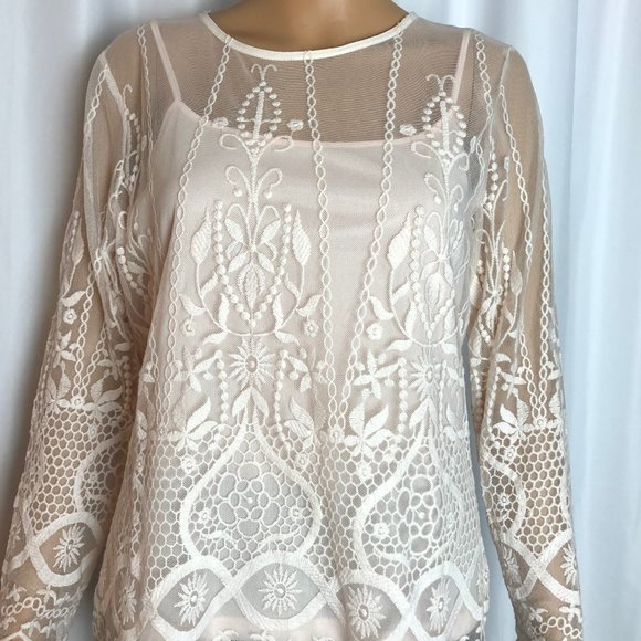 Pink Melo Tops - Lace Long Sleeves Women's Blouse Size L